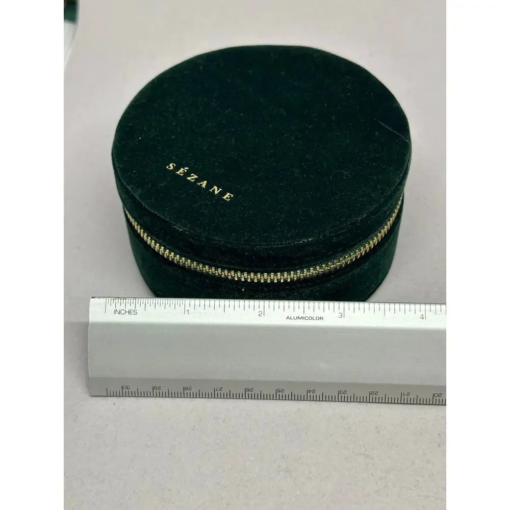 Sezane Assessories Zipped Round Jewelry Box Green Velvet Travel Bag Case - Picture 8 of 9